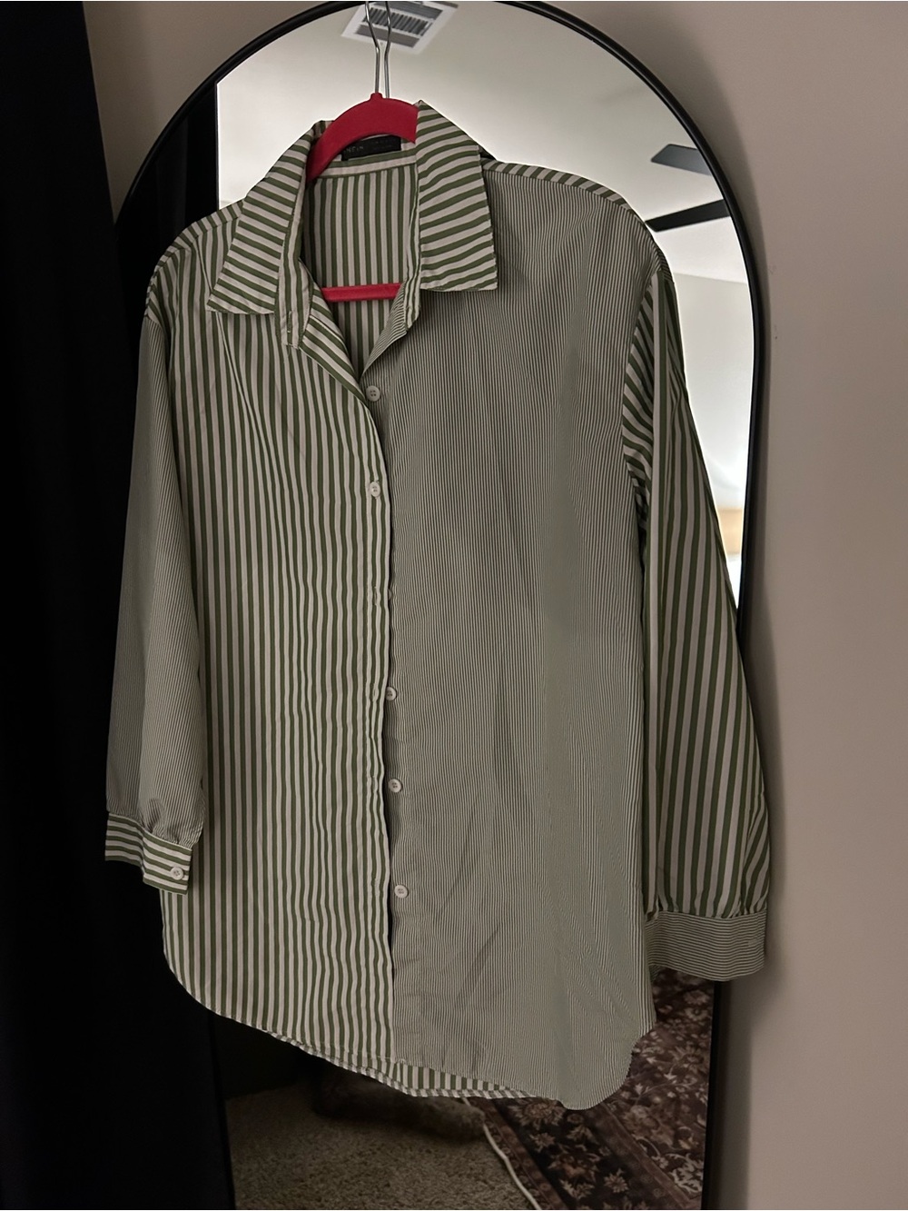Woman’s Green Striped Button-Up Shirt